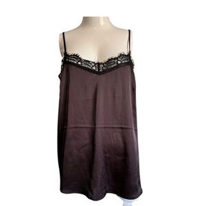Black Tape Silk Tank Lace Trim